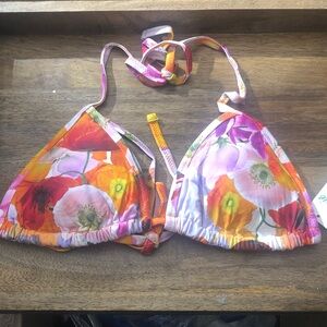 Aerie Floral Bikini Top - Orange and Pink